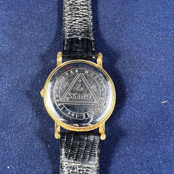 Vintage Guess Womens Gold Watch With Black Leather Band & White Dial Japan Movem - Picture 3 of 5